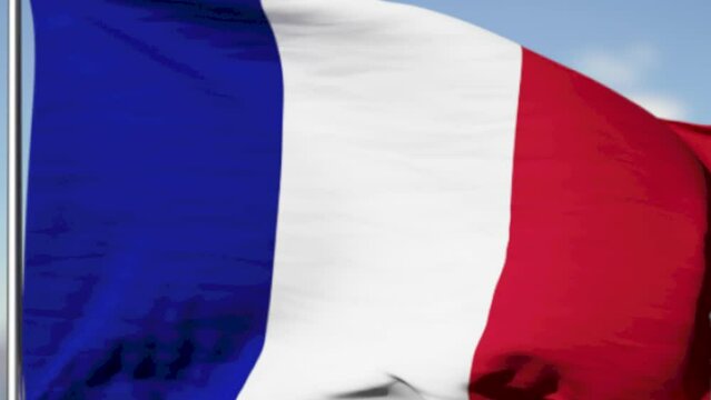 France flag waving full screen. 3d rending for video content, social media, reels etc