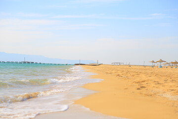 South Sinai, Egypt,10-Feb-2023 Awonderful beach in Ras Sidr, and clear skies. - obrazy, fototapety, plakaty