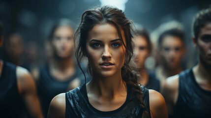 A group of young athletes training. Wallpaper gym. 