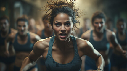 A group of young athletes training. Wallpaper gym.