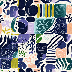 Fototapeta na wymiar Fun modern pattern clash fabric print for summer beach textile designs with a linen cotton effect. Seamless trendy repeat background