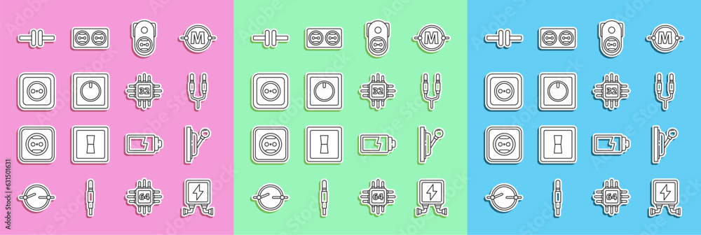 Poster set line electric transformer, electrical panel, audio jack, outlet, light switch, circuit scheme an