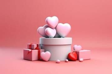 Valentine's day background with gift boxes and hearts. 3d style.
