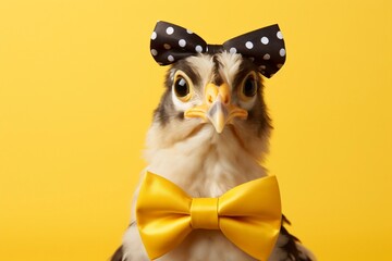 Stylish Chicken with Spectacles and Bowtie Perched. Generative AI