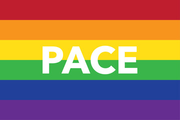 The international peace flag in the colours of the rainbow with the Italian word pace