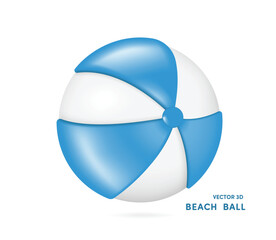 Beach ball or volleyball with blue and white stripes in cartoon style, minimal style
