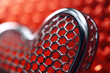Fototapeta na wymiar Heart-shaped perforated metal on a red background.