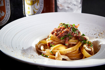 luxury chef signature western fine dining cuisine stir fried olive bolognese beef pasta tomato...