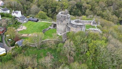 Bird's eye view of the historic Cilgerran Castle, located in Wales, United Kingdom