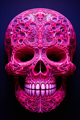 Fototapeta premium Calavera representation in bright pink shade with ornaments and white teeth