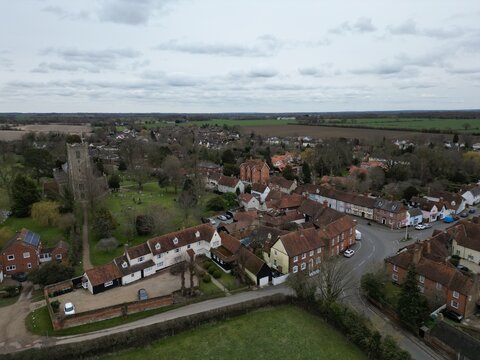 Historic village Hatfield Broad Oak Essex UK Drone, Aerial, view from air, birds eye view, ..