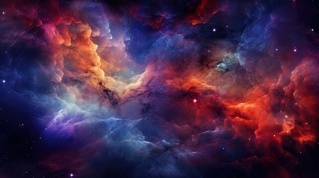 Colorful rainbow cosmic universe with stunning galaxy, stardust, nebula and shining stars in space background. Digital art. AI illustration for artwork, party flyers, posters, banners, brochures..