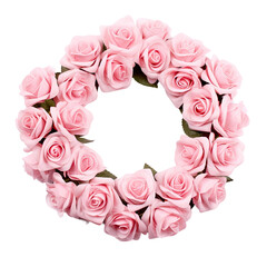 Fototapeta na wymiar Artificial rose wreath in pink, isolated on white.