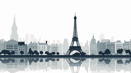 AI generated, vector illustration, vector illustration of Paris, the capital city of France. Typical view with the Eifel tower and characteristic residential buildings in the city centre of Paris.