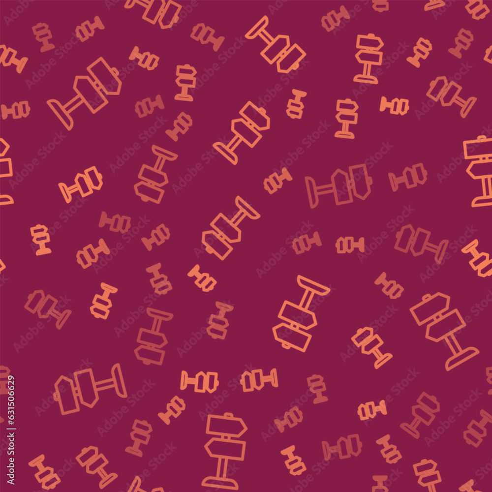 Poster brown line road traffic sign. signpost icon isolated seamless pattern on red background. pointer sym