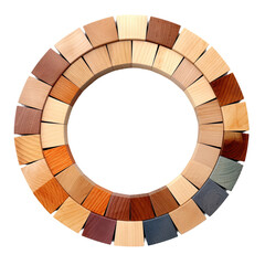 Wooden blocks in a circle representing the unity of diverse elements isolated on a neutral white background.