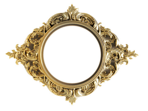 Golden baroque frame on transparent background. ornamental baroque picture frame, 3D render