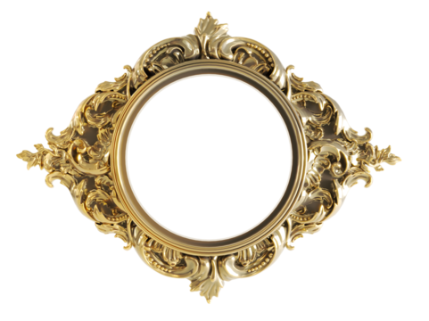 Golden baroque frame on transparent background. ornamental baroque picture frame, 3D render