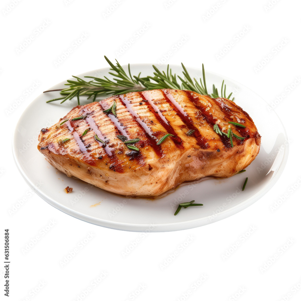 Wall mural grilled chicken breast, white backround.