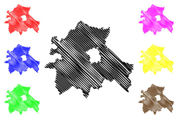 South Cambridgeshire Non-metropolitan district (United Kingdom of Great Britain and Northern Ireland, ceremonial county Cambridgeshire or Cambs, England) map vector illustration, scribble sketch map
