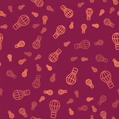Brown line Hot air balloon icon isolated seamless pattern on red background. Air transport for travel. Vector