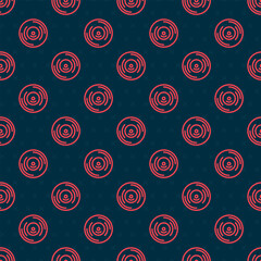 Fototapeta premium Red line Vinyl disk icon isolated seamless pattern on black background. Vector