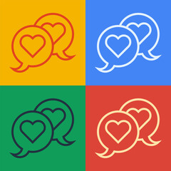 Pop art line Heart in speech bubble icon isolated on color background. Happy Valentines day. Vector
