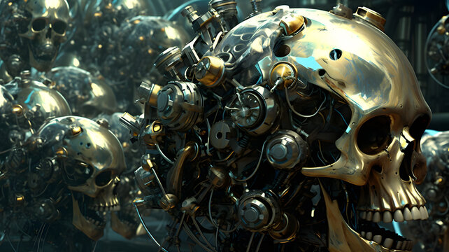 Alien Civilization Technology Metal Technology Skeleton Artificial Intelligence,AI generated pictures