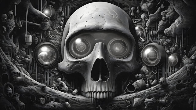 Alien Civilization Technology Metal Technology Skeleton Artificial Intelligence,AI generated pictures