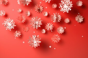 Naklejka na ściany i meble 3D Snowflakes Red background