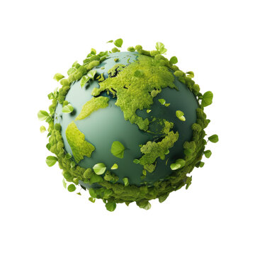 Earth day concept with 3d globe and leaves background.