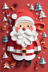 paper art style Santa Claus christmas