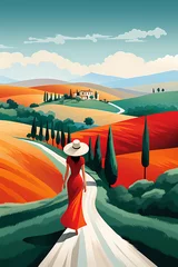 Fotobehang Illustration with a beautiful view of the hills of Tuscany, Italy © Alek