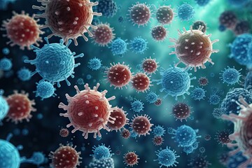 Obraz na płótnie Canvas Close up virus and bacteria. Generative AI