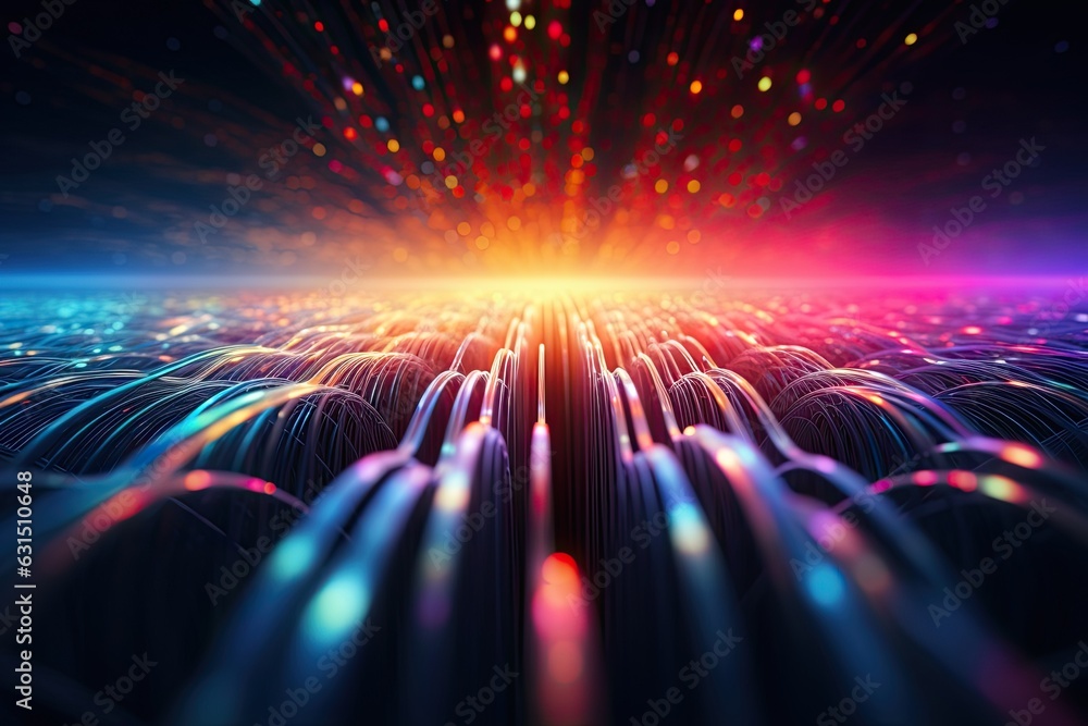 Poster abstract futuristic technology concept of data transfer with glowing wire and dots background. gener