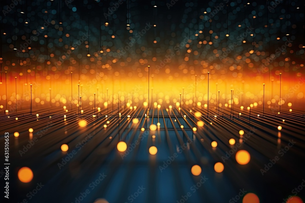 Poster abstract futuristic technology concept of data transfer with glowing wire and dots background. gener
