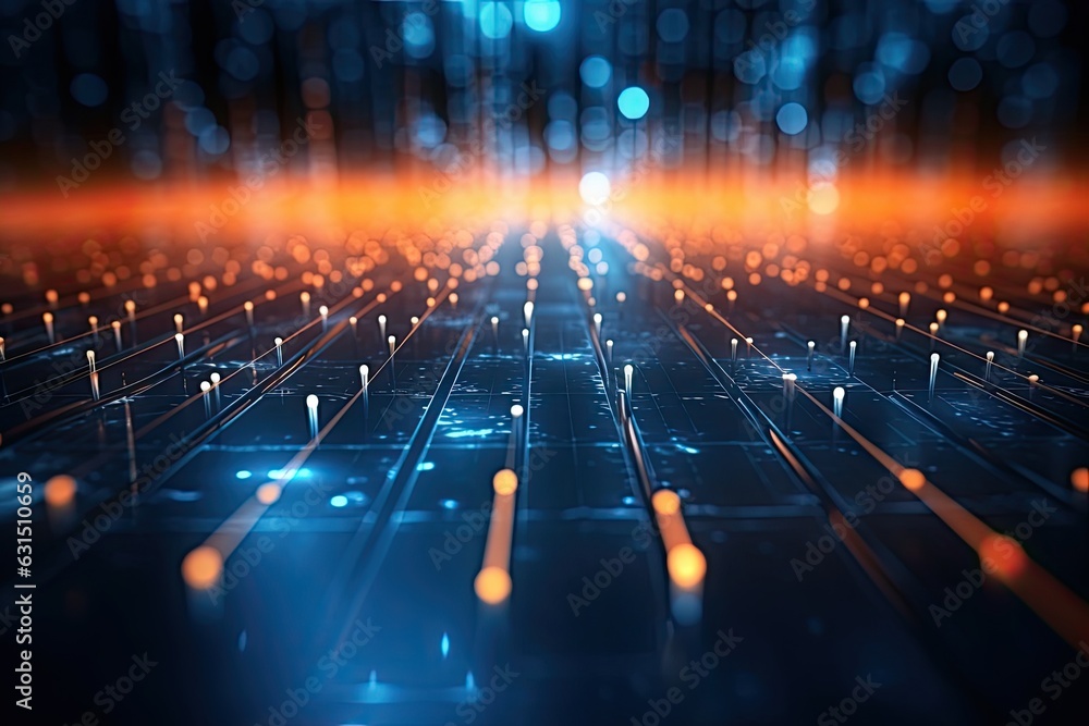 Poster abstract futuristic technology concept of data transfer with glowing wire and dots background. gener