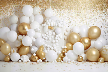 White and gold balloon on white background. Generative ai.