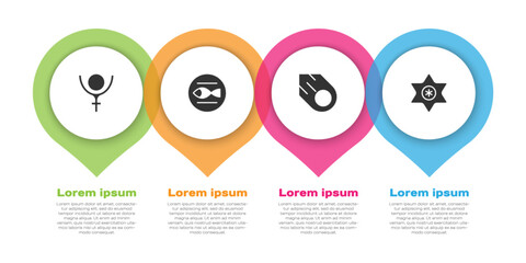 Set Symbol Pluto, Pisces zodiac, Comet and Falling star. Business infographic template. Vector