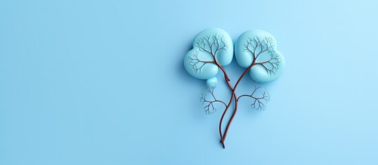 A decorative model of human kidneys is placed on a pastel blue background. The concept represents