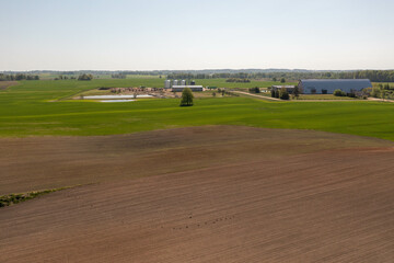 Obraz premium Drone photography of agriculture fields and farm buildings