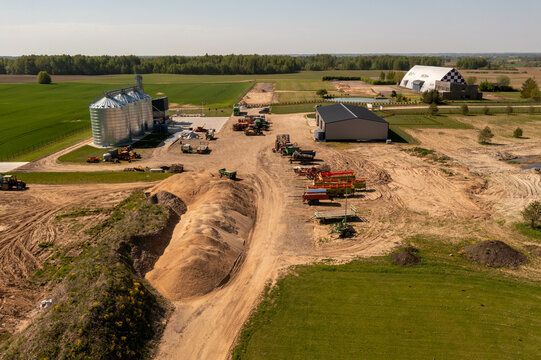 Drone photography of agriculture fields and farm buildings