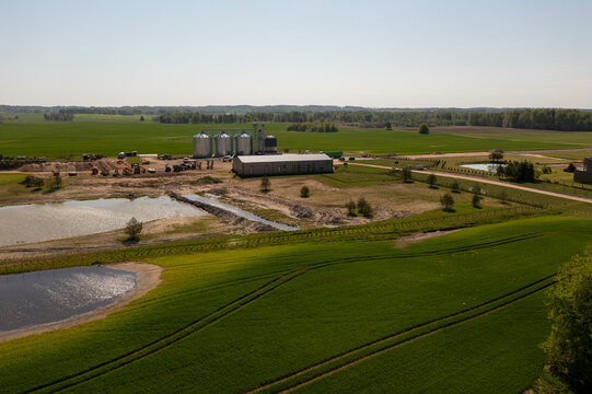 Drone photography of agriculture fields and farm buildings
