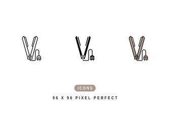 Hair Straightener Icon. Iron Heat Curly Styling Symbol Stock Illustration. Vector Line Icons For UI Web Design And Presentation