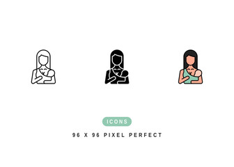 Breastfeeding Icon. Mother Feed Baby Milk Symbol Stock Illustration. Vector Line Icons For UI Web Design And Presentation