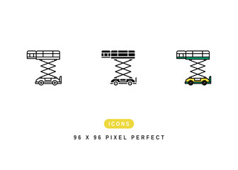 Scissor Lift Icon. Elevator Mechanical Crane Symbol Stock Illustration. Vector Line Icons For UI Web Design And Presentation