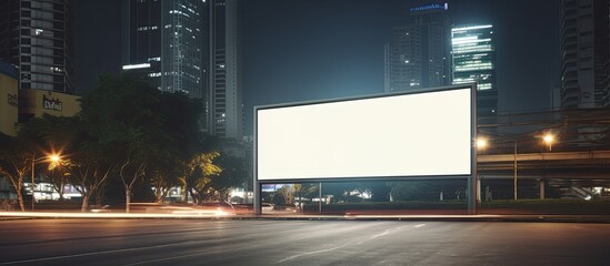 A blank billboard with space for text or content is depicted in a mockup in a big city during