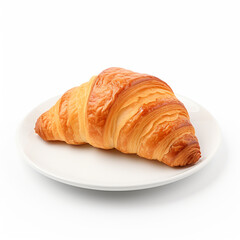 Croissant bread in a white plate on a white background