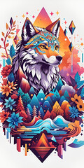 Fototapeta na wymiar Wolf head with colorful background