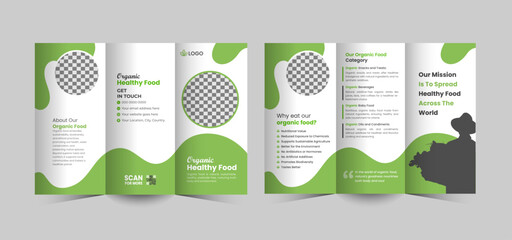 Organic healthy food shop tri fold brochure design, green food trifold brochure template, farming food menu for the restaurant, Bio food trifold brochure template or organic food trifold brochure © holylayer